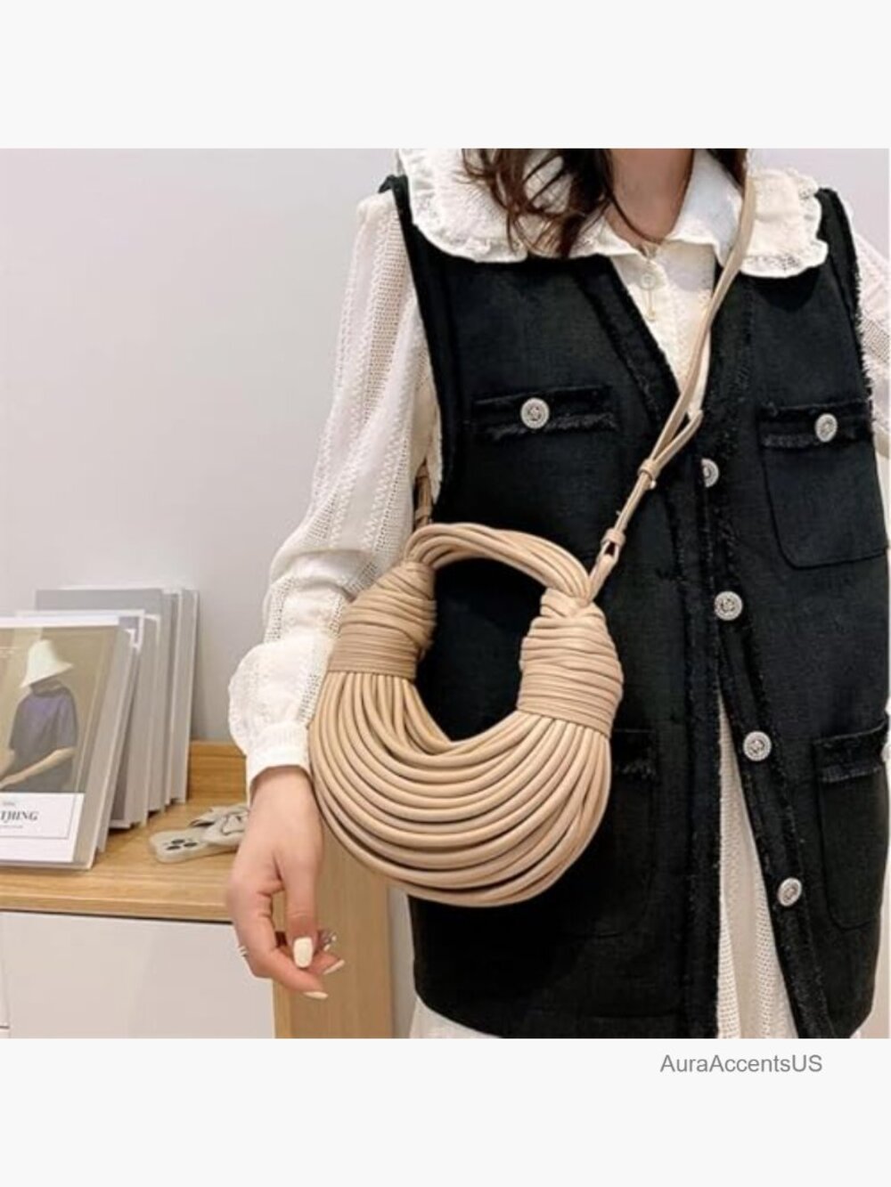 Woven Noodle Shape Satchel Crossbody Bag Handbag Purse - Picture 3 of 7